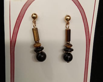 Tigerauge/Onyx Hängeohrringe