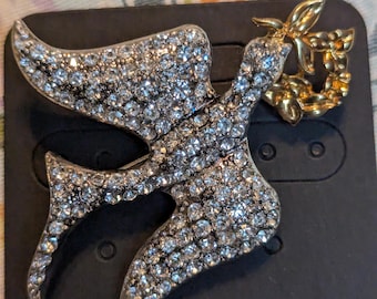 Monet Strass-Friedenstaubenbrosche mit Lorbeerkranz