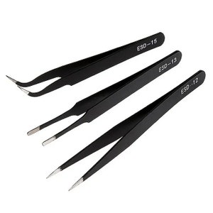 4pc Hobby Tweezer Set in Pouch, Length: 4-5/8 & 4-1-4, Stainless Steel 