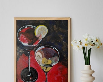 Martini for two  Original Acrylic  Painting Still Life , wall art decor , New Year's gift, aesthetic minimalism still life by MarinV