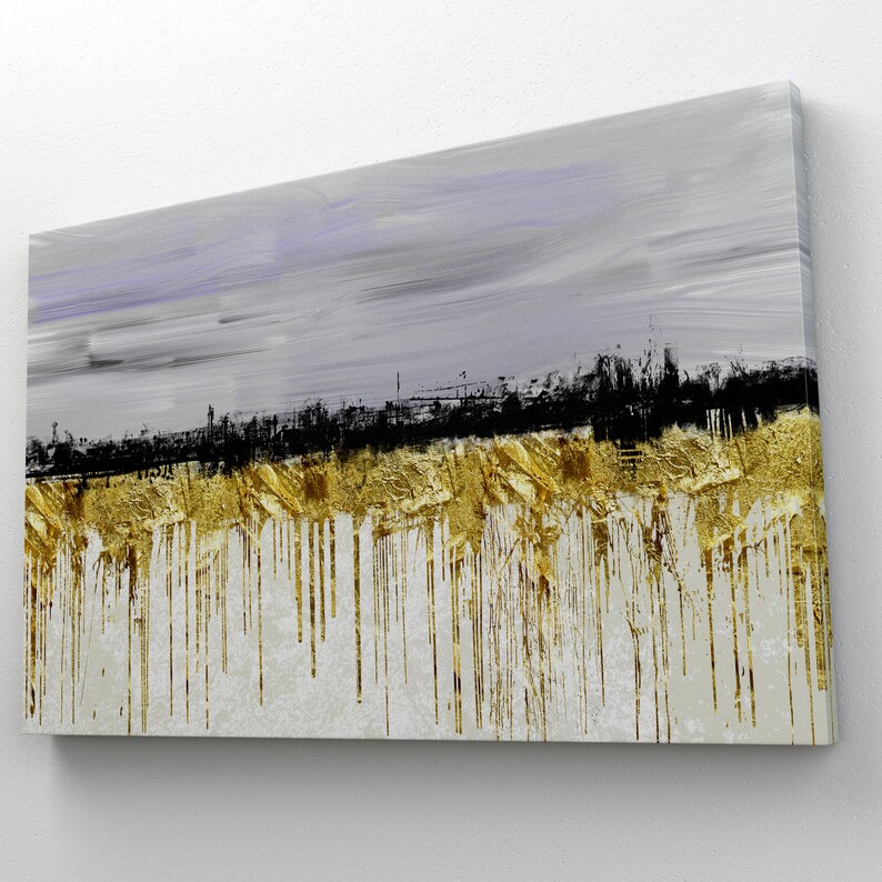 Abstract Art Gold and Gray Background Canvas Wall Art Etsy