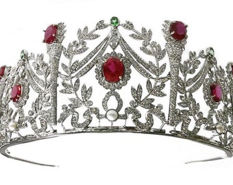 Tiaras y corona victorianas antiguas con diamantes de talla rosa y corona de plata de ley 925, artículo hecho a mano.