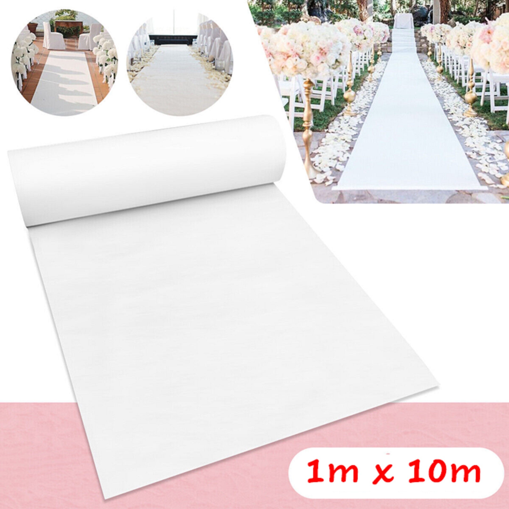 1M X 10M Plain White Carpet Aisle Runner Rolled Catholic Wedding Party
