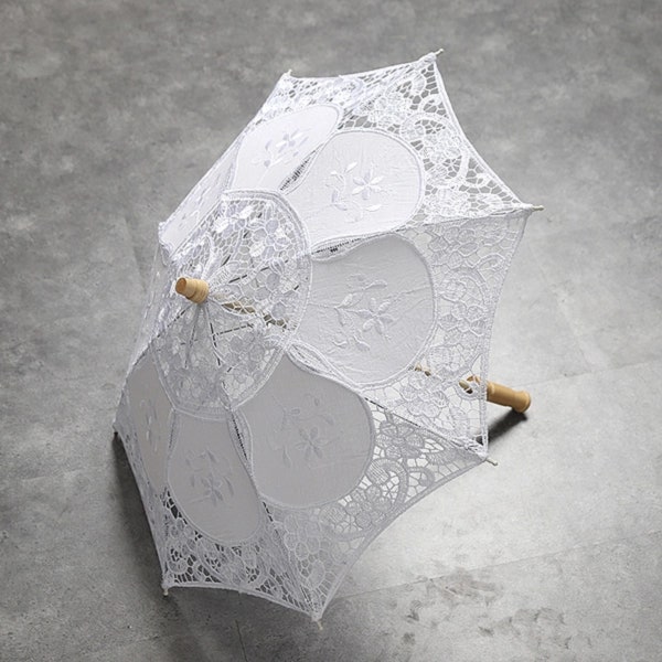 Petit parapluie de mariage 51cm, Parasol de photographie de mariée, accessoire Photo en dentelle blanche, cadeau de demoiselles d'honneur de mariée
