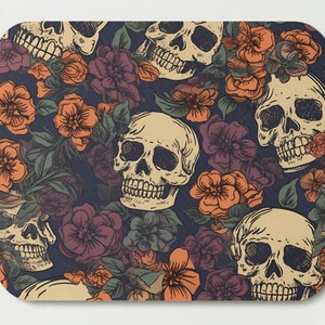 Floral Skull Mouse Pad: Goth Desk Accessories