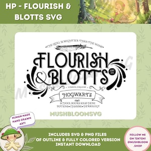 FLOURISH & BLOTTS Digital Download, Flourish and Blotts SVG Png, Wizard Store, Wizard Logo, Wizard Shirt, Magic Shirt, Book, Magic, Wizard