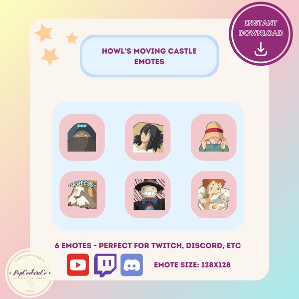 HOWL'S MOVING CASTLE Emote Enchantment Bundle; Studio Ghibli Emotes; Spirited Away Emojis; Spirited Away Designs; Emotes for Twitch Discord