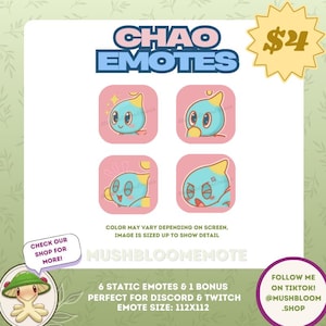Chao Emote Bundle (4) | Cute Sonic Emotes | Twitch Discord YouTube | Adorable Chibi Expressions | Gamer Stream Stickers | Instant Download