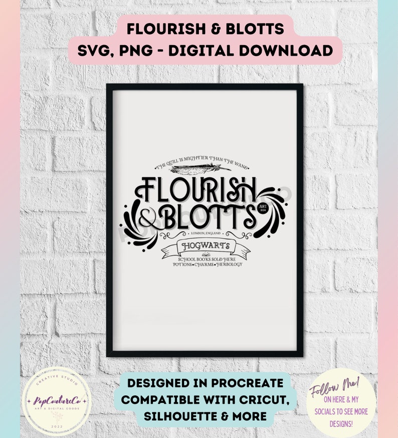 FLOURISH &amp; BLOTTS Digital Download, Flourish and Blotts SVG Png, Wizard ...