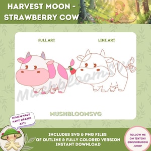 FRAISE VACHE Svg Png, Harvest Moon Svg, histoire des saisons, jolie vache, vache rose, fraise, vache Clipart, fichiers Svg et Png, téléchargement numérique