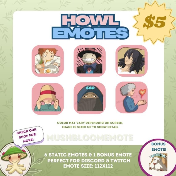 Howl's Moving Castle Emote Bundle (6) Cute Anime Emotes Twitch