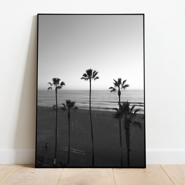 Palmboom print, palmboom muur fotografie kunst, Californië, Los Angeles, strand zwart-wit, tropische muur originele kunst