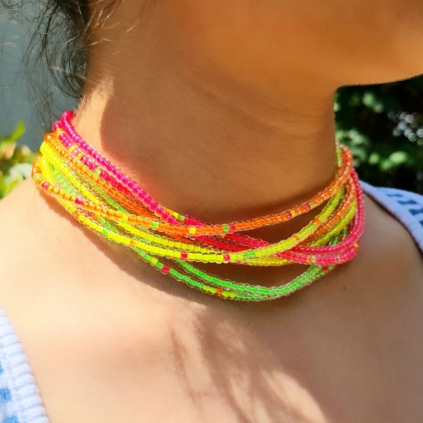 Neon Seed Beads Necklace Summer Collection
