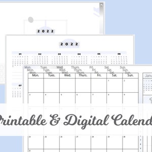 Minimalist Digital & Printable Calendar 2022 Dated Calendar Monthly Review Planner A4 Landscape Planner Digital Download PDF