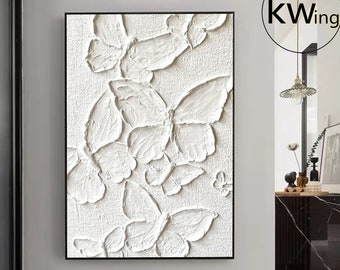 Large Texture Butterfly Acrylic Painting,White Textured Wall Art,White Abstract Art Painting,White 3D Abstract Texture Art,Home Wall Decor