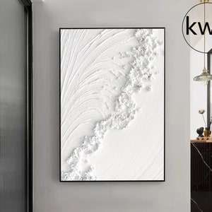 Large White Textured Canvas Painting,White Textured Wall Art, White Abstract Painting,White 3D Textured Art,Minimalist Art,Living Room Decor