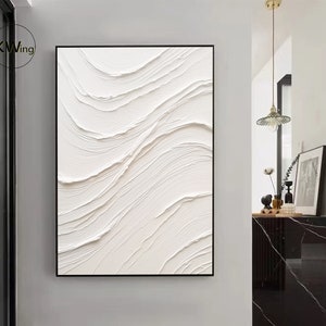 White 3D Textured Art,White Wave Textured Painting, White Minimalist Textured Wall Art,White Abstract Painting,Living Room Wall Decor