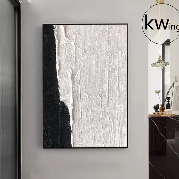 Large Black And White Abstract Painting,Black and White Textured Wall Art, Black White Painting,White Wall Painting,White Minimalist Art