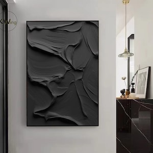 Large Black 3D Texture Painting,Black Abstract Painting,Black Wabi-Sabi Wall Art,Modern Black Minimalist Wall Art,Black Wall Decor for Home