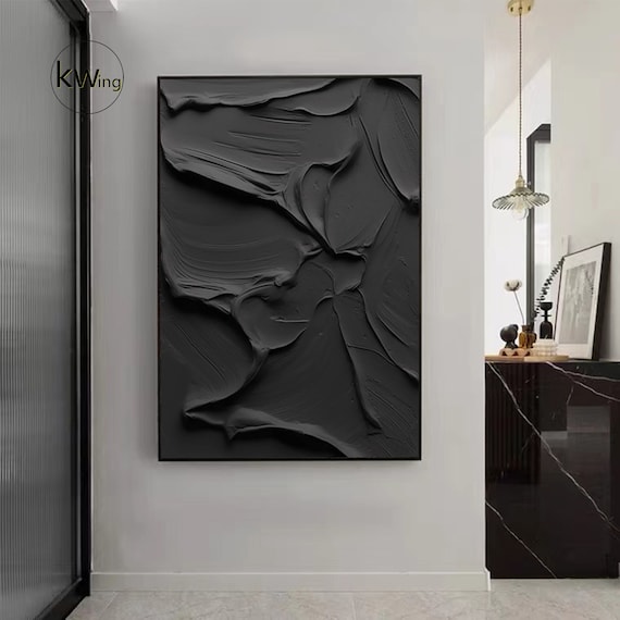 Large Black 3D Texture Painting black Abstract Painting black Wabi sabi Wall Art modern Black Minimalist Wall Art black Wall Decor for Home Etsy