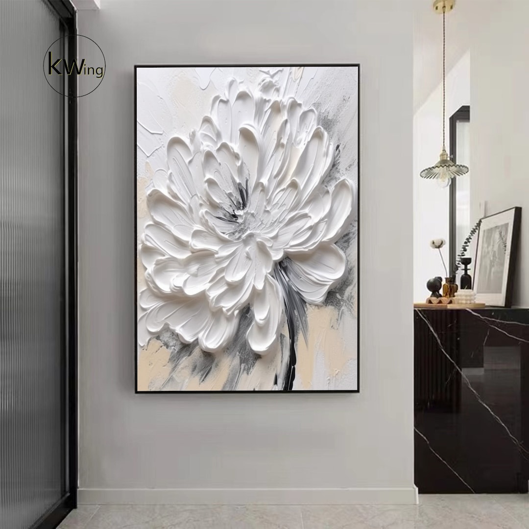 3D White Flower Texture Painting,original Flower Oil Painting on Canvas ...