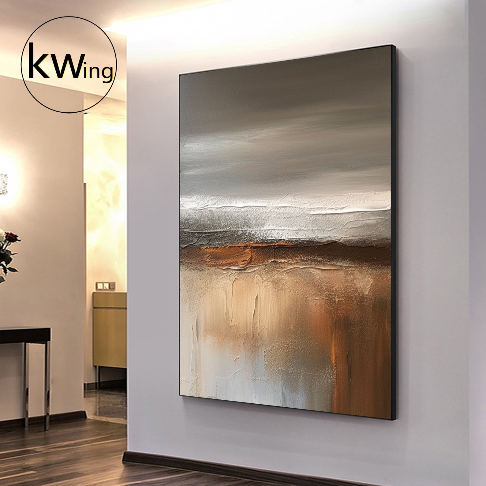 Large Gray and Brown Abstract Painting,modern Brown Landscape Abstract Art,wabi-sabi Painting ...