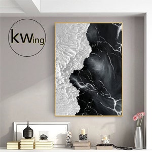 Black Andwhite Thick Texture Painting,white Textured Wall Art,black ...