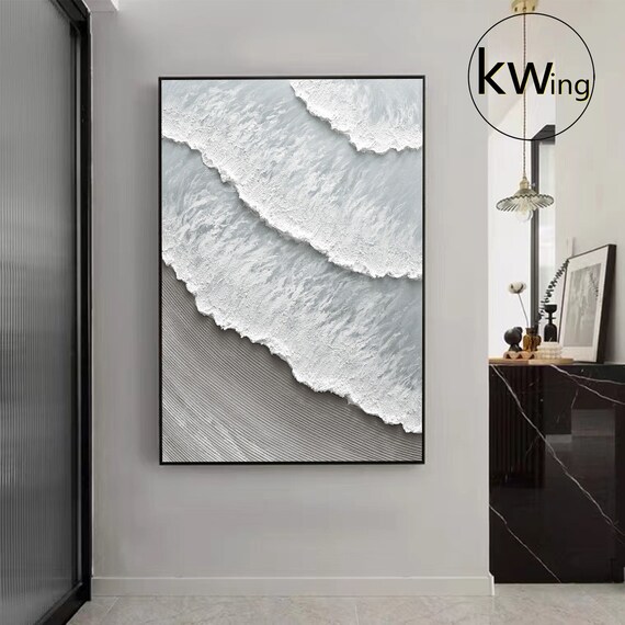 大きな白い海の波の抽象画、白い 3D テクスチャ アート、海景  