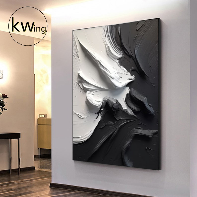 Black and White Texture Painting,black and White 3D Bstract Art,black