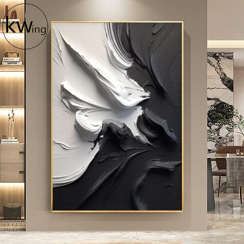Black and White Texture Painting,black and White 3D Bstract Art,black