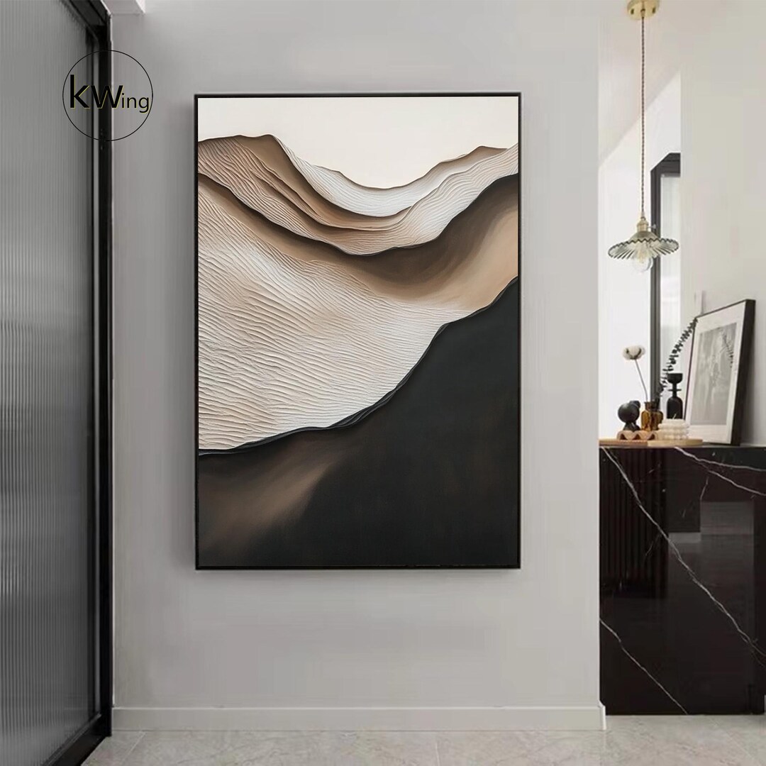 Large Beige Black Wabi Sabi Wall Art,brown and Beige Textured Painting ...
