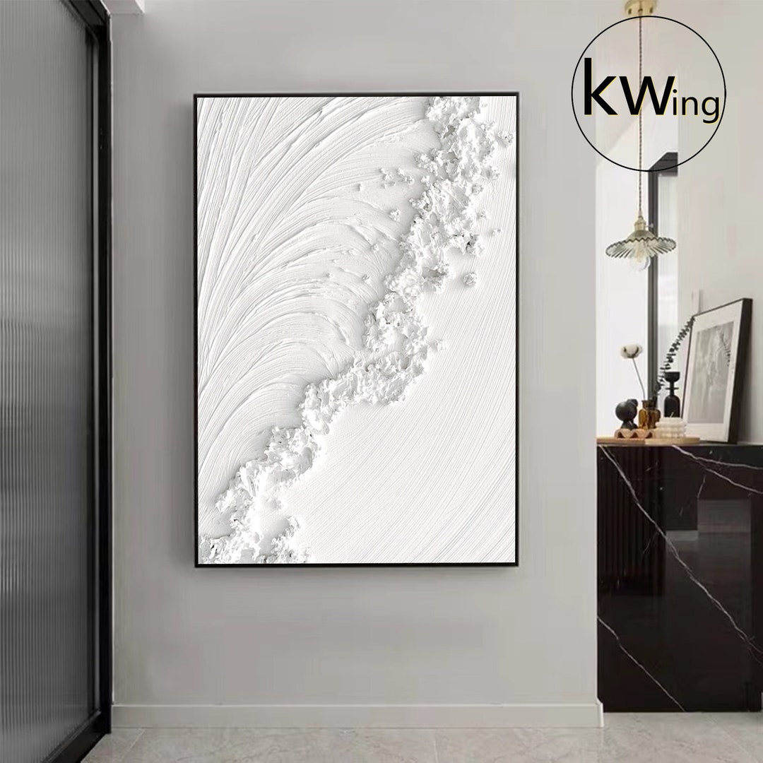 Large White Textured Canvas Painting,white Textured Wall Art, White