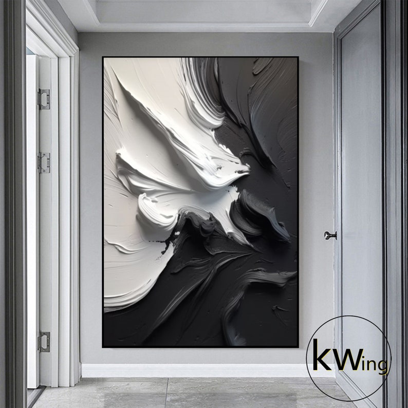 Black and White Texture Painting,black and White 3D Bstract Art,black
