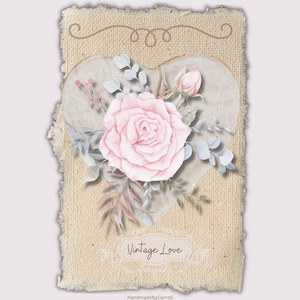 Numérique : Cartes imprimables Shabby Chic, Cartes roses/Saint-Valentin, Journal rose chic indésirable, Rose/coeur imprimable, Cartes ATC