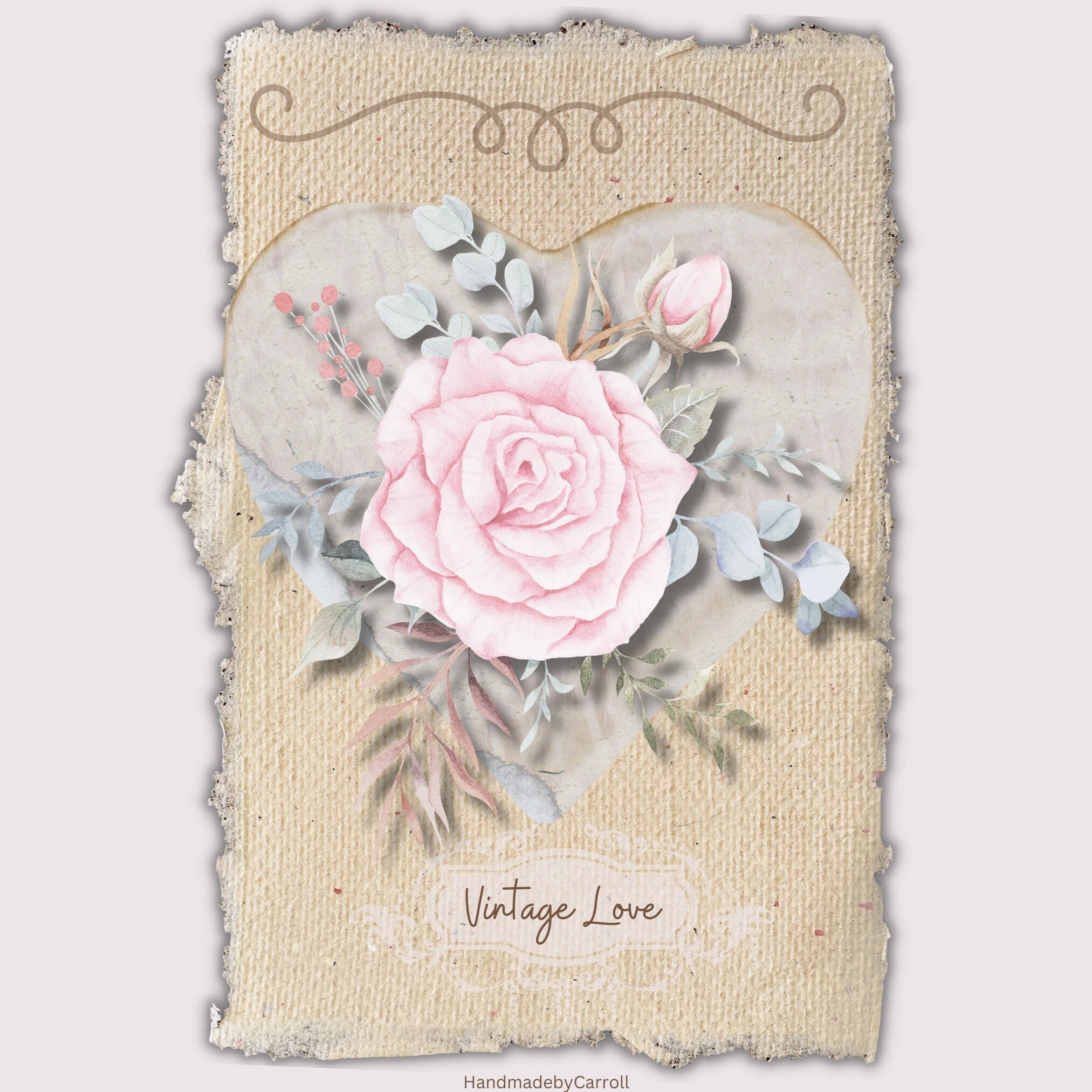 Digital: Shabby Chic Printable Cards, Rose/Valentines Journal Cards, Chic Rose Junk Journal, Rose/Heart Printable, ATC Cards