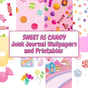 DIGITAL Junk Journal Sweet Candy Wallpaper Printable 18 Pages Background Paper Scrapbook Pink Cute