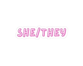Pride Affirmation Stickers, SHE/THEY Design, LGBTQ+ Pride Decal, Laptop Stickers, Eco-Friendly Decor, Gender Identity Accessories