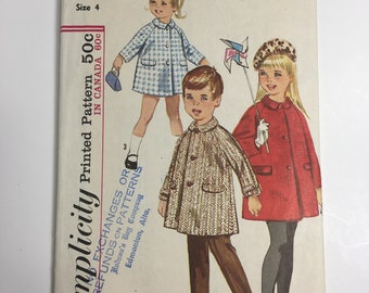 Vintage 1960s Simplicity Child's Coat Size 4 Sewing Pattern 5685