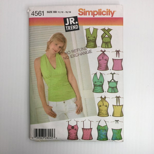 Simplicity Teen Junior Knit Halter Neckline Tops Size 11 - 16 UNCUT Sewing Pattern 4561