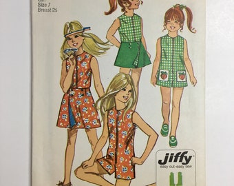 Vintage 1970s Simplicity Girl's Pantdress and Reversible Front-Wrap Skirt Size 7 Sewing Pattern 9440