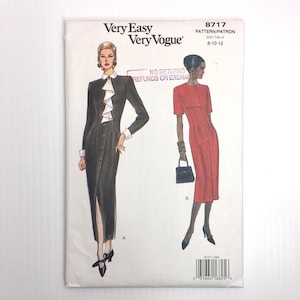 UNCUT Vintage 1990s Vogue Misses Straight Dress Size 8 10 12 Sewing Pattern 8717