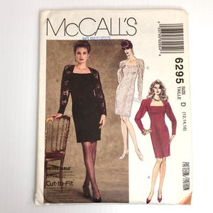UNCUT Vintage 1990s McCall&#39;s Long Sleeve Evening Dress Size 12 14 16 Sewing Pattern 6295