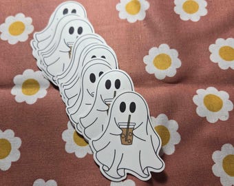 Adorables mini pegatinas de fantasmas/Fantasma bebiendo café