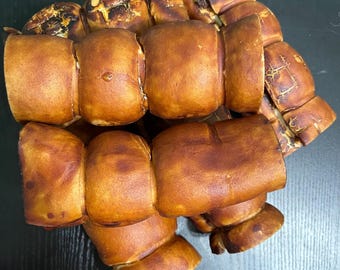 Beef Cheek Rolls Peanut Butter with Peanut Pieces, Beef Steak, Cheese, Liver Dusted- rolled, baked This is NOT RAWHIDE