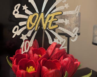 Countdown to One Cake Topper: Glitter First Birthday, New Year Sign