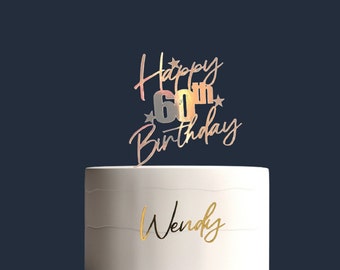 Personalized 60th Birthday Cake Topper, Glitter Name Charm