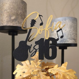 Guitar Birthday Cake Topper Custom Name and Age Cake Topper Personalized Guitar Cake Topper Music Cake Topper