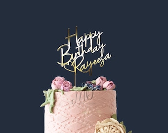 Gelukkige verjaardag naamtaarttopper, 2-laags caketopper, aangepaste caketopper, gepersonaliseerde caketopper.