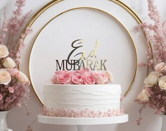 Eid Mubarak Cake Topper: Metallic Celebration Sign