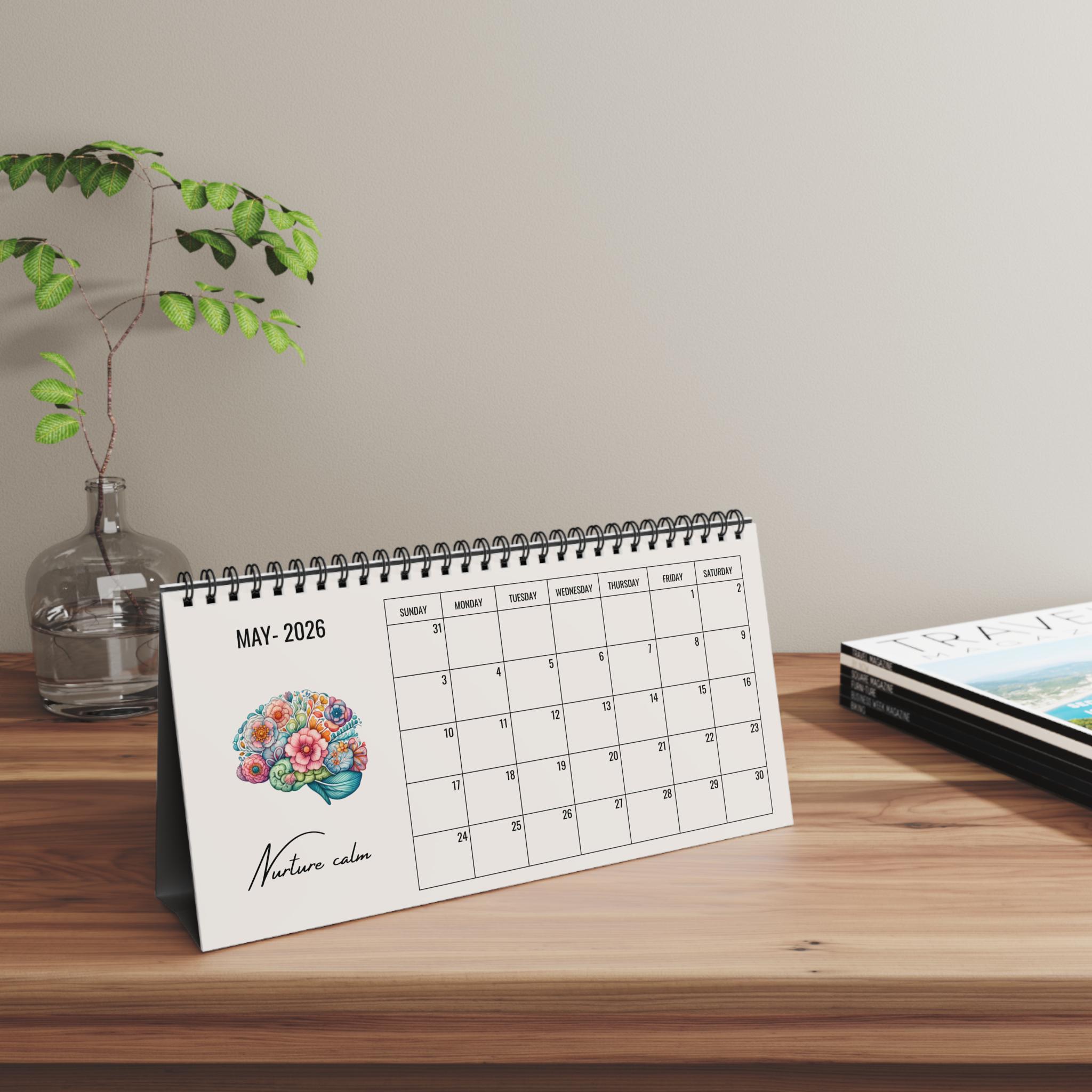 Desktop Calendar, 2026 Mental Health Desk Calendar, Floral Brain Art ...